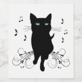 Black Cat Surrounded by Whispering Notes of Music Wijn Etiket (Enkel label)