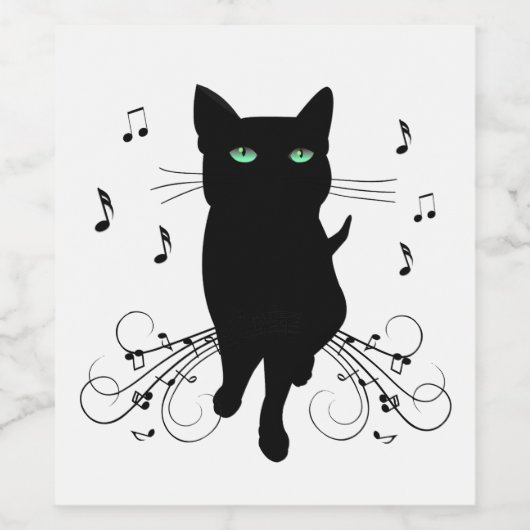 Black Cat Surrounded by Whispering Notes of Music Wijn Etiket (Enkel label)