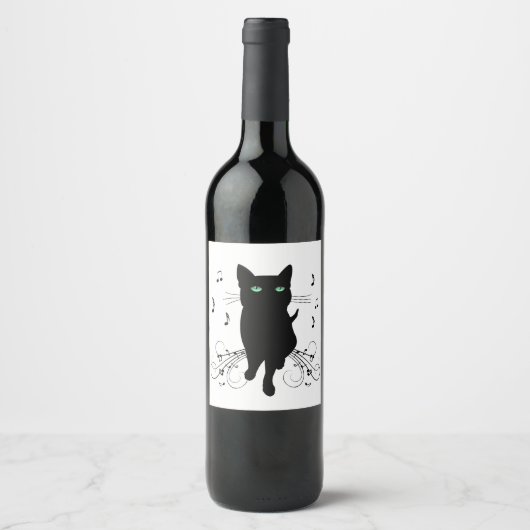 Black Cat Surrounded by Whispering Notes of Music Wijn Etiket (Voorkant)