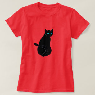 Black Cat T-Shirt met blauwe ogen