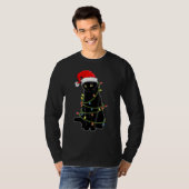 Black Cat Tangled Up In Christmas Lights Santa Hat T-shirt (Voorkant volledig)