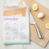Black Cat & Tea Party Kitchen Towel Calendar Theedoek (Quarter Fold)