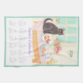 Black Cat & Tea Party Kitchen Towel Calendar Theedoek