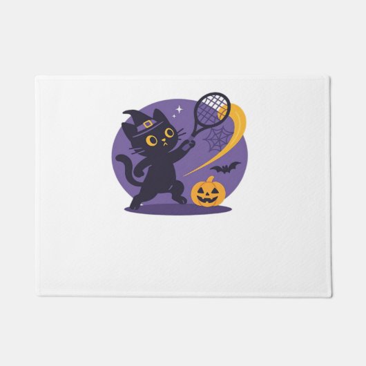 Black Cat Tennis Serveer Essentiële T-Shirt Deurmat (Voorkant)