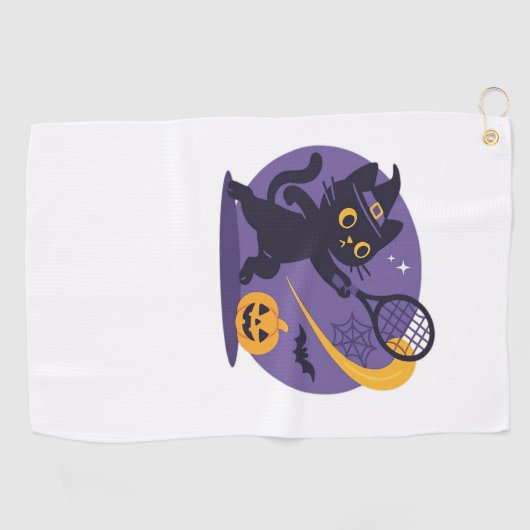 Black Cat Tennis Serveer Essentiële T-Shirt Golfhanddoek (Horizontaal)