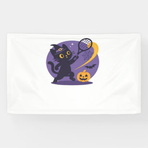 Black Cat Tennis Serveer Essentiële T-Shirt Spandoek