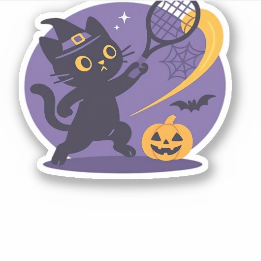 Black Cat Tennis Serveer Essentiële T-Shirt Sticker (Voorkant)