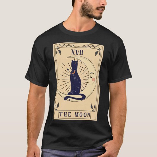 Black Cat The Moon Tarot Kaart Tarot Witchy  T-shirt (Voorkant)