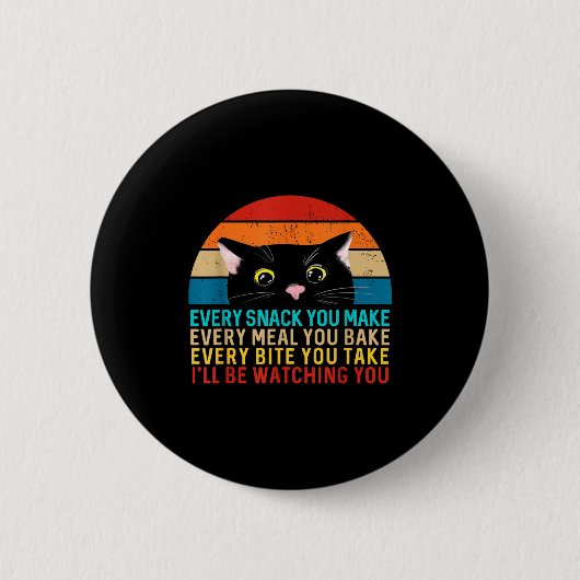 Black Cat Themed Every Snack You Make Retro Peekin Ronde Button 5,7 Cm (Voorkant)