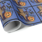 Black Cat Tombstone Bats Halloween Cadeaupapier (Rol Hoek)