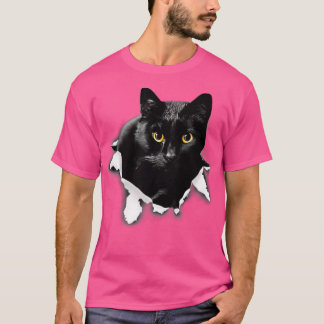 Black Cat Torn Cloth Gifts for Cat Lover, Cat Dad, T-shirt