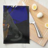 Black Cat Towel Spooky Halloween Cat Tea Towels Theedoek (Quarter Fold)