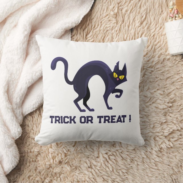 Black Cat Trick or Treat Halloween Throw Pillow Kussen (Deken)