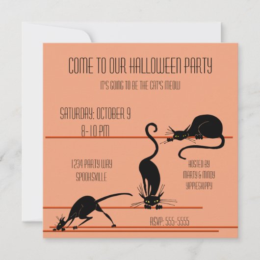 Black Cat Trio Halloween Invitation Kaart (Voorkant)