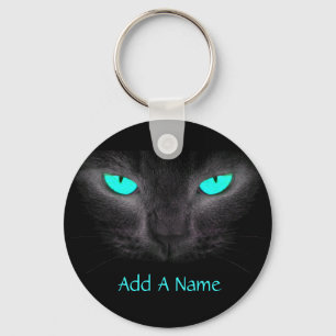 Black Cat Turquoise Eyes Sleutelhanger