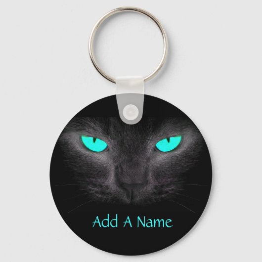 Black Cat Turquoise Eyes Sleutelhanger (Voorkant)