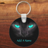 Black Cat Turquoise Eyes Sleutelhanger (Voorkant)