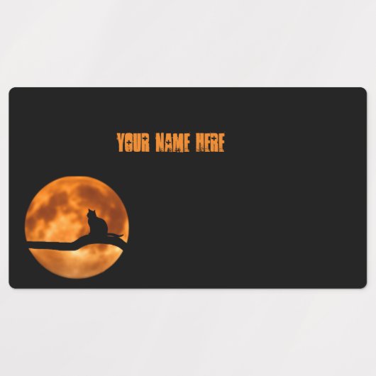 Black Cat Under Sinaasappel Moon Retourlabel Labels (Design 2)