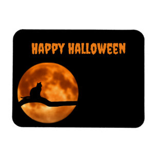Black Cat Under Sinaasappel Moon Retourlabel Magneet