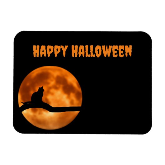 Black Cat Under Sinaasappel Moon Retourlabel Magneet (Horizontaal)