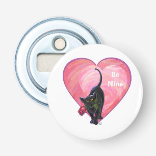 Black Cat Valentijnsdag Button Flesopener