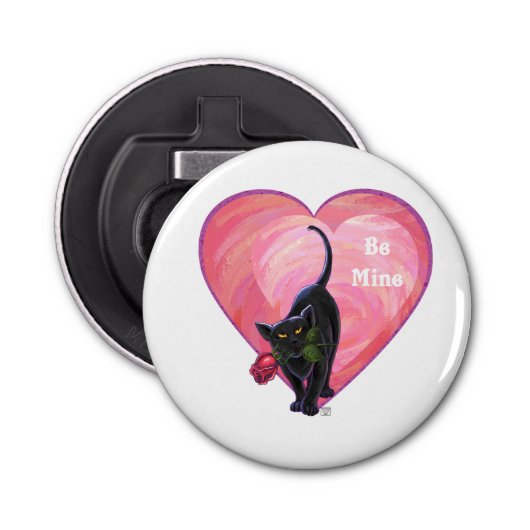Black Cat Valentijnsdag Button Flesopener (Voorkant)