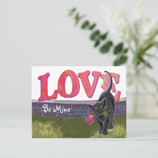 Black Cat Valentijnsdag Feestdagenkaart (Staand voorkant)