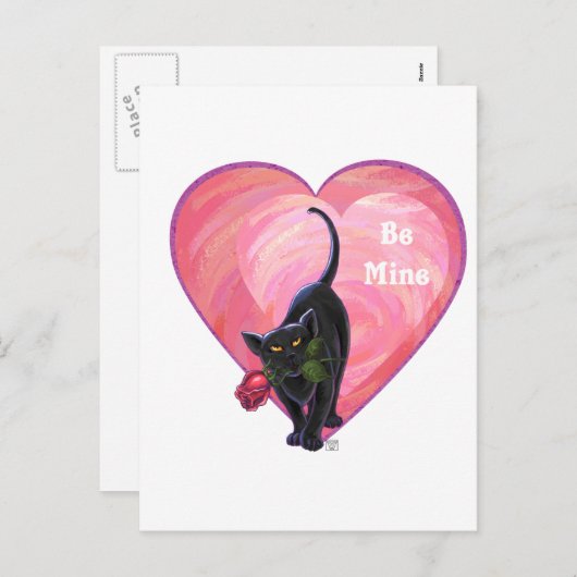 Black Cat Valentijnsdag Feestdagenkaart (Voorkant / Achterkant)