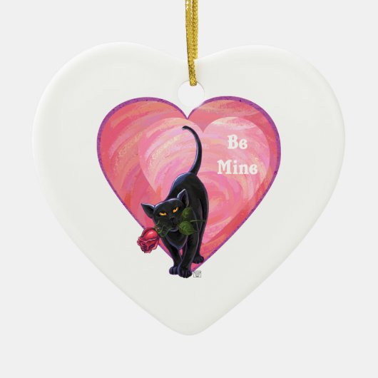 Black Cat Valentijnsdag Keramisch Ornament (Voorkant)