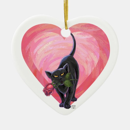Black Cat Valentijnsdag Keramisch Ornament (Voorkant)