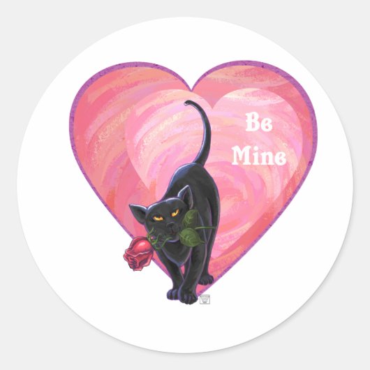 Black Cat Valentijnsdag Ronde Sticker (Voorkant)