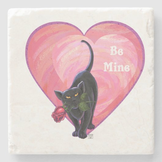 Black Cat Valentijnsdag Stenen Onderzetter (Voorkant)