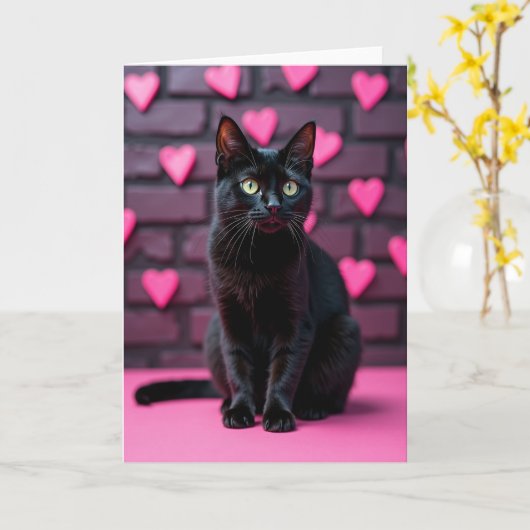 Black Cat Valentine Love Card Kaart (Gele Bloem)