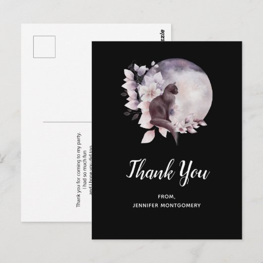 Black Cat van een Magical Full Moon Dank u Briefkaart (Voorkant / Achterkant)