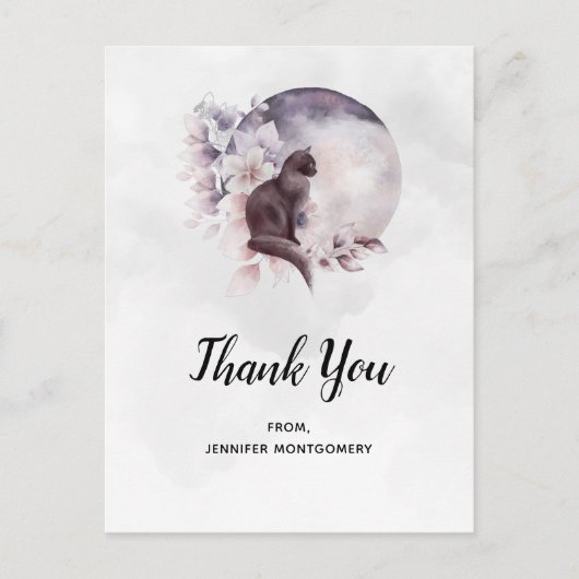 Black Cat van een Magical Full Moon Dank u Briefkaart (Voorkant)