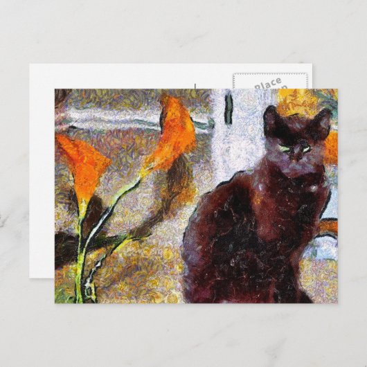 Black Cat Van Gogh Briefkaart (Voorkant / Achterkant)