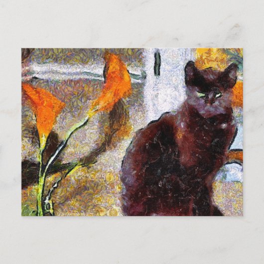 Black Cat Van Gogh Briefkaart (Voorkant)
