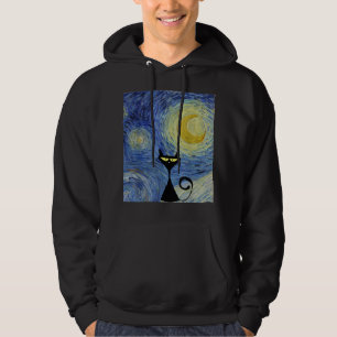 Black Cat Van Gogh Sterrennacht Museum Lover Aweso Hoodie