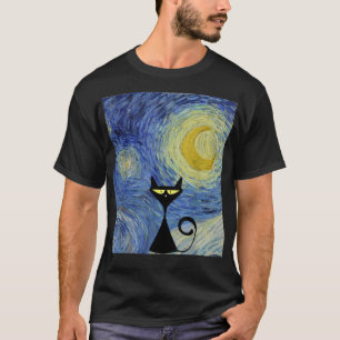 Black Cat Van Gogh Sterrennacht Museum Lover Aweso T-shirt