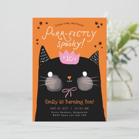 Black Cat Verjaardag, Perfect Spooky, Halloween Kaart (Staand voorkant)