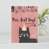Black Cat Verjaardag Pet Roze Glitter Purfect Dag Bedankkaart (Staand voorkant)