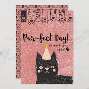 Black Cat Verjaardag Pet Roze Glitter Purfect Dag Bedankkaart