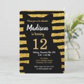 Black Cat Verjaardag Uitnodiging / Glam / Glitter (Staand voorkant)