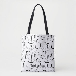 Black Cat Vibes Custom Name Canvas tas