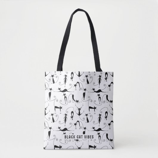 Black Cat Vibes Custom Name Canvas tas (Voorkant)