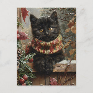 Black Cat Vintage Kerstmis Briefkaart
