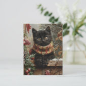 Black Cat Vintage Kerstmis Briefkaart (Staand voorkant)