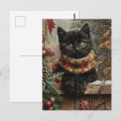 Black Cat Vintage Kerstmis Briefkaart (Voorkant / Achterkant)