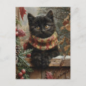 Black Cat Vintage Kerstmis Briefkaart (Voorkant)
