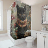 Black Cat Vintage Kerstmis Douchegordijn (In situ)